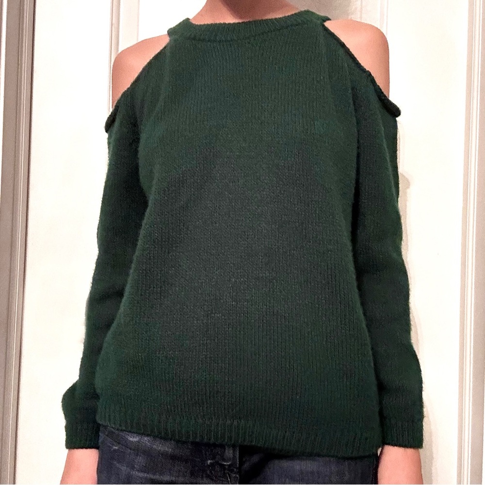 “Don’t Ask Why” Green cold shoulder sweater with zip in the back